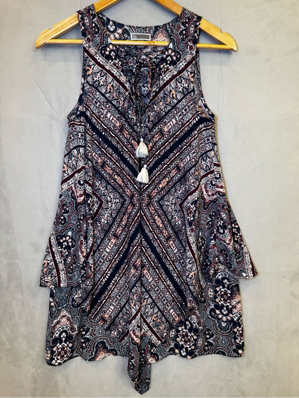 Chelsea28 Dress XS Paisley Boho Lace Up Tassel Sleeveless Shift
